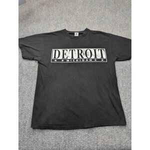 Vintage Detroit Michigan Shirt Mens XL Black Graphic Tourist‎ Souvenir Tee 90s